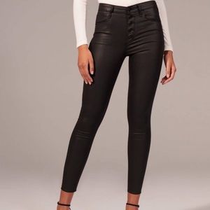 Abercrombie High Rise Super Skinny Ankle Black Leather Pants